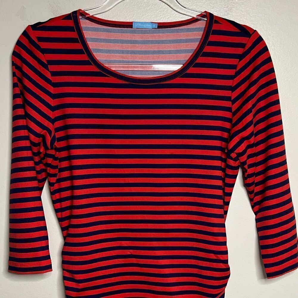 J McLaughlin Rd & Blue Stripe Catalina Cloth Side Ruched Top Size S - Picture 1 of 6